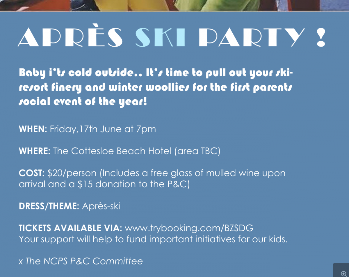 Promotional flyer for Apres Ski Party event